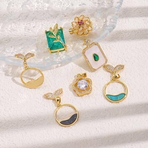 Rhinestone Brass Pendants, with Gemstone, gold color plated, DIY & enamel & with rhinestone, golden, nickel, lead & cadmium free, 10PCs/Bag, Sold By Bag