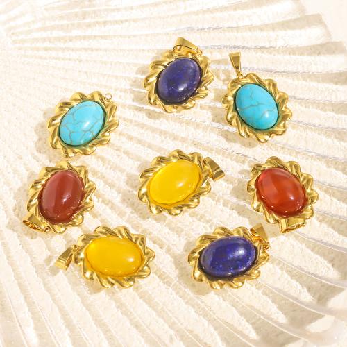 Stainless Steel Pendants, 304 Stainless Steel, with Gemstone, gold color plated, DIY, golden, 10PCs/Bag, Sold By Bag