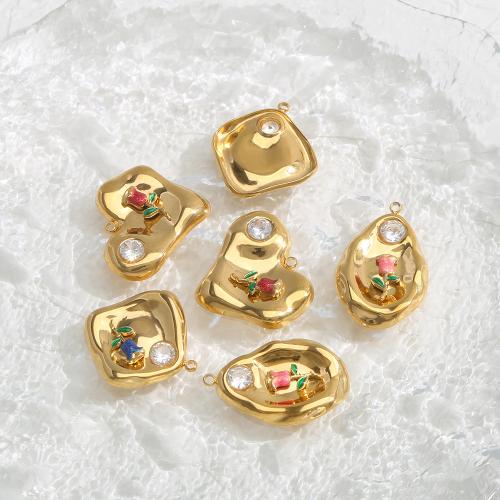 Stainless Steel Pendants, 304 Stainless Steel, gold color plated, DIY & enamel & with rhinestone, golden, 10PCs/Bag, Sold By Bag