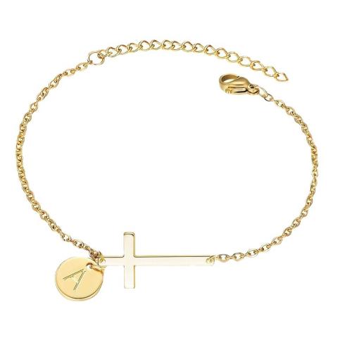 Brass Bracelet, Flat Round, gold color plated, different styles for choice & with letter pattern & for woman, Length:Approx 6-8 Inch, Sold By PC