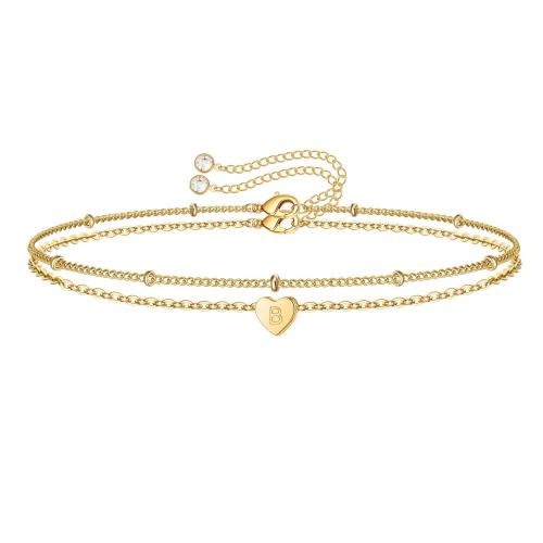 Brass Bracelet, Heart, gold color plated, different styles for choice & with letter pattern & for woman, Length:Approx 6-8 Inch, Sold By PC