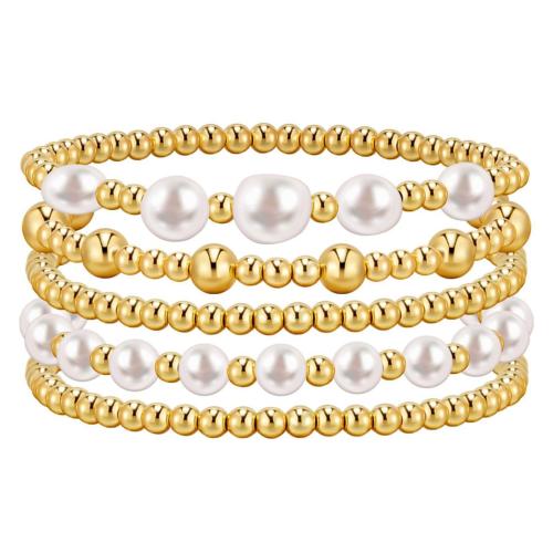 Plastic Pearl Bracelet Set, with Brass, plated, 5 pieces & for woman, more colors for choice, Length:Approx 6-8 Inch, Sold By PC