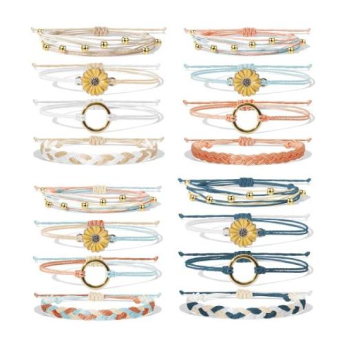 Tibetan Style Bracelet Set, with Wax Cord, Chrysamthemum, handmade, multilayer & Bohemian style & Unisex & enamel, more colors for choice, Length:Approx 6-10 Inch, Sold By Set