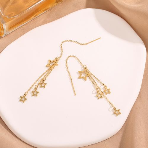 304 Stainless Steel Drop Earring, Star, gold color plated, for woman & hollow, 100mm, Sold By Pair