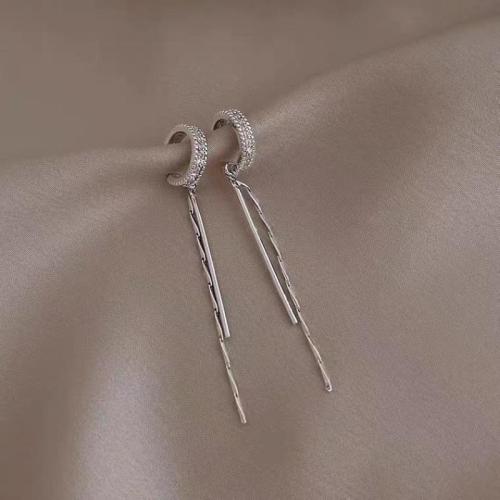 Tibetan Style Earring Cuff, silver color plated, for woman & with rhinestone, 50x10mm, Sold By Pair