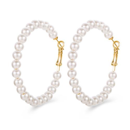 Plastic Pearl Hoop Earring, with Tibetan Style, different styles for choice & for woman, 60mm, Sold By Pair