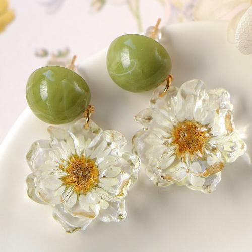 Resin Drop Earring, with Dried Flower & Tibetan Style, epoxy gel, different styles for choice & for woman, earring length 40-50mm, Sold By Pair