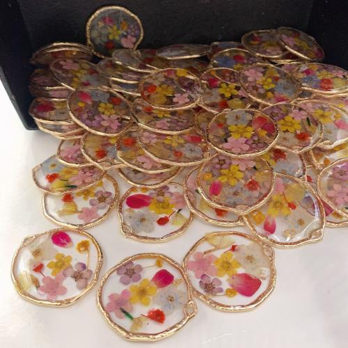 Harz Anhänger, mit Getrocknete Blumen & Zinklegierung, Epoxidharzklebstoff, DIY & verschiedene Stile für Wahl, pendant length 30-35mm, verkauft von PC