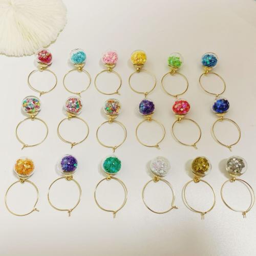 Glass Drop Earring, with Sequins & Tibetan Style, Round, fashion jewelry & for woman, more colors for choice, earring length 40-60mm, Sold By Pair