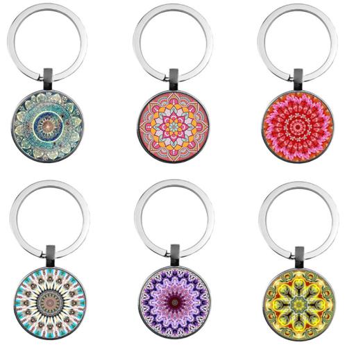 Tibetan Style Key Clasp, Flat Round, Unisex, more colors for choice, 60mm, Sold By PC
