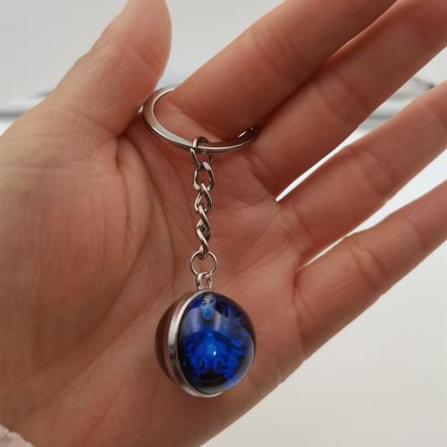 Glass Key Clasp, with Tibetan Style, Round, Unisex & different designs for choice & luminated, 100mm, Sold By PC