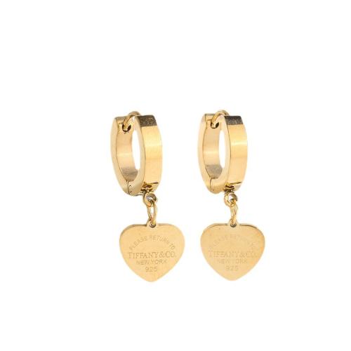 Titanium Steel Huggie Hoop Drop Earring, Heart, gold color plated, vintage & for woman, 50mm, Sold By Pair