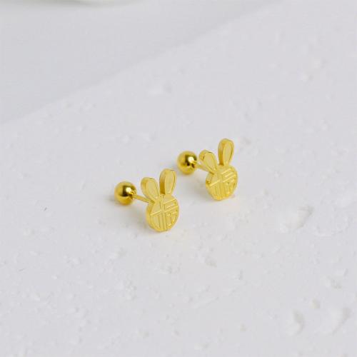 Titanium Steel Stud Earring, Rabbit, gold color plated, fashion jewelry & for woman, 10mm, Sold By Pair