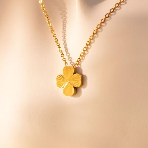 Titanium Steel Necklace, Four Leaf Clover, gold color plated, oval chain & for woman, Length:Approx 16-20 Inch, Sold By PC