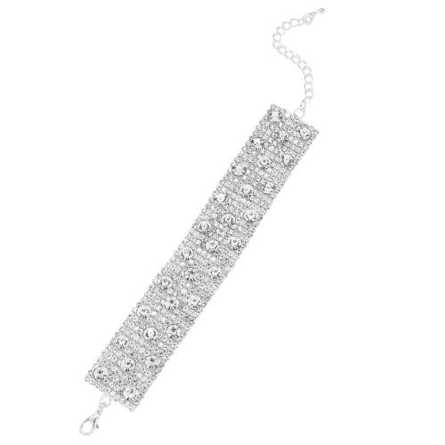 Pulseras de latón, metal, con cúbica circonia, chapado en color de plata, Joyería & para mujer, Vendido por UD