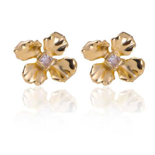 Stainless Steel Stud Earrings, 304 Stainless Steel, with Cubic Zirconia, plated, fashion jewelry & for woman, more colors for choice, Sold By Pair