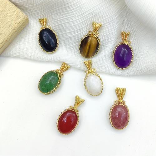 Gemstone Pendants Jewelry, with Brass, Ellipse, DIY, more colors for choice, 30x15x8mm, Sold By PC