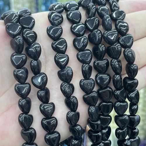 Gemstone Jewelry Beads, Tourmaline, Heart, DIY, black, 10mm, Sold Per 38 cm Strand
