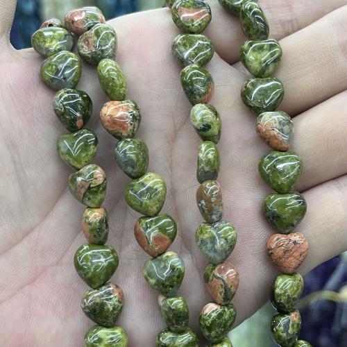 Natural Unakite Beads, Heart, DIY, green, 10mm, Sold Per Approx 38 cm Strand