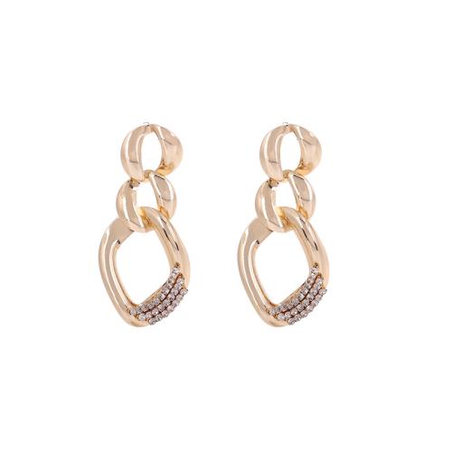 Tibetan Style Drop Earring, Geometrical Pattern, gold color plated, for woman & with rhinestone & hollow, earring length 60-70mm, Sold By Pair