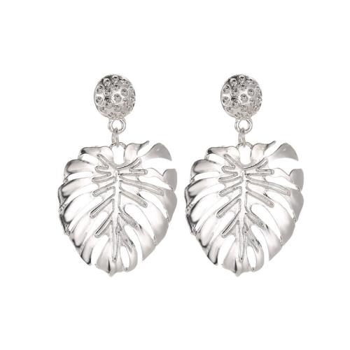 Tibetan Style Drop Earring, Leaf, plated, for woman & hollow, more colors for choice, 30x50mm, Sold By Pair
