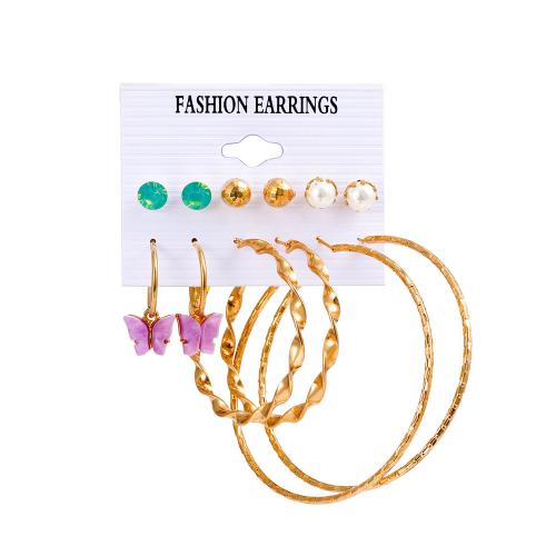 Tibetan Style Earring Set, with Resin & Plastic Pearl, KC gold color plated, different styles for choice & for woman & with rhinestone, earring length 4-60mm, Sold By Set