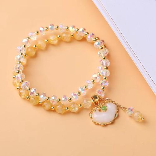 Rutilated Quartz Bracelet, with Crystal & Tibetan Style, handmade, Double Layer & for woman, Length:Approx 12-16 Inch, Sold By PC