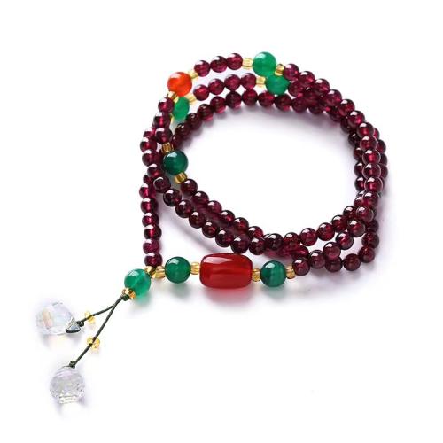 Garnet Bracelet, with Crystal, handmade, three layers & for woman, Length:Approx 18-24 Inch, Sold By PC