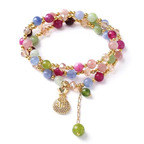 Tourmaline Bracelet, with Crystal & Tibetan Style, handmade, elastic & for woman, multi-colored, Length:Approx 18-24 Inch, Sold By PC