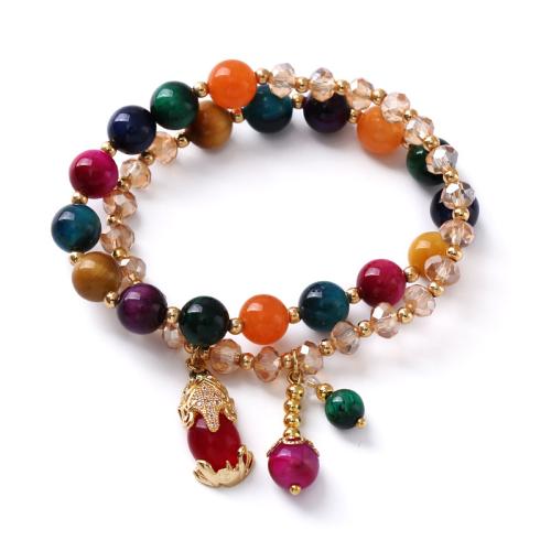 Multi - gemstone Bracelet, with Crystal & Tibetan Style, Fabulous Wild Beast, handmade, Double Layer & for woman, Length:Approx 14 Inch, Sold By PC