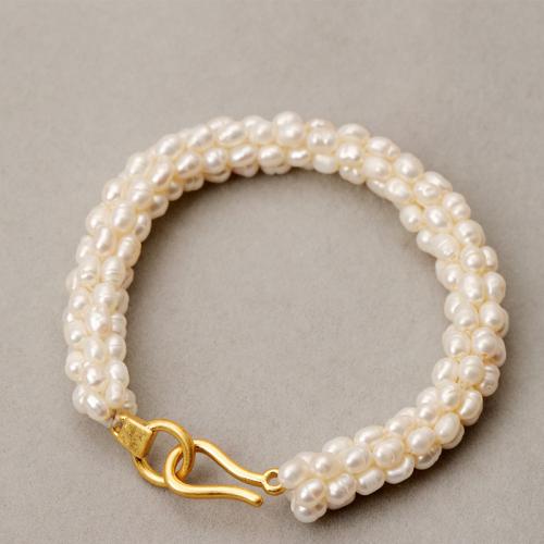 Brass Bracelet, with Freshwater Pearl, gold color plated, different styles for choice & for woman, Length:Approx 6-7 Inch, Sold By PC
