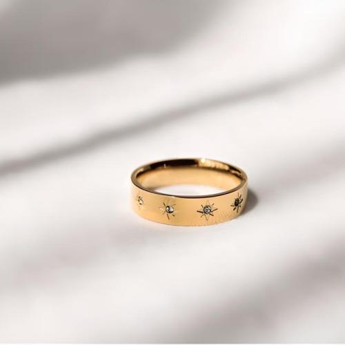304 Stainless Steel Finger Ring, gold color plated, different size for choice & for woman & with rhinestone, US Ring Size:6-8, Sold By PC