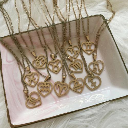 304 Stainless Steel Necklace, 12 Signs of the Zodiac, gold color plated, random style & for woman, Length:Approx 16-20 Inch, Sold By PC