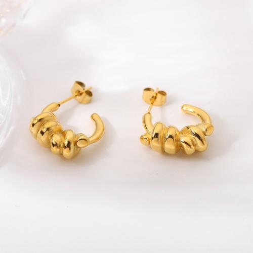 304 Stainless Steel Stud Earring, gold color plated, vintage & for woman, 10x20mm, Sold By Pair