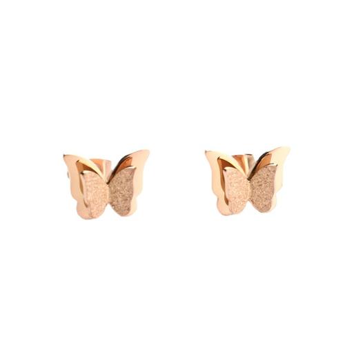 Titanium Steel Stud Earring, Butterfly, plated, Double Layer & for woman & frosted, more colors for choice, 10mm, Sold By Pair