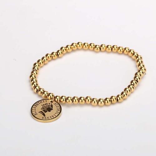 Titanium Steel Bracelet, Flat Round, gold color plated, ball chain & for woman, Length:Approx 6-8 Inch, Sold By PC