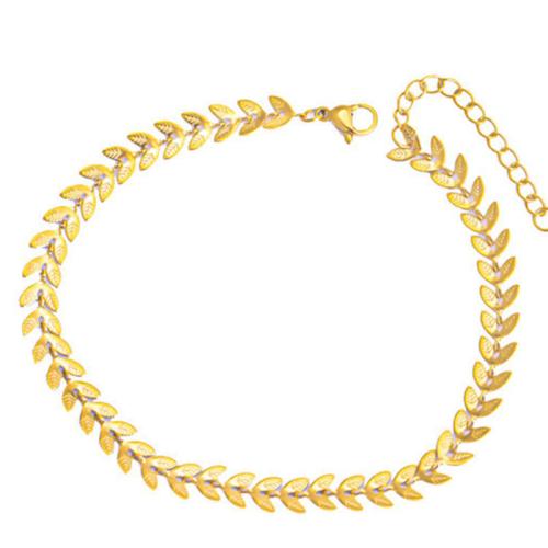 Titanium Steel Anklet, Wheat, gold color plated, fashion jewelry & for woman, Length:Approx 8-10 Inch, Sold By PC