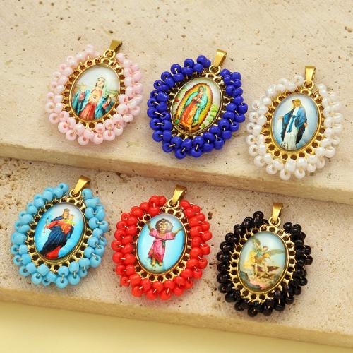 Edelstahl Schmuck Anhänger, 304 Edelstahl, mit Seedbead & Harz, goldfarben plattiert, DIY & Emaille, keine, 3PCs/Tasche, verkauft von Tasche