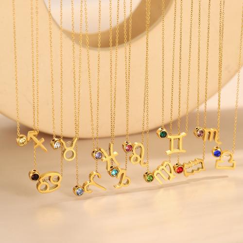 Stainless Steel Jewelry Necklace, 304 Stainless Steel, 12 Signs of the Zodiac, gold color plated, with rhinestone, more colors for choice, Sold By PC