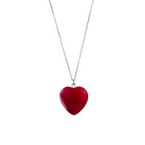 Stainless Steel Jewelry Necklace, 304 Stainless Steel, with Gemstone, Heart, gold color plated, fashion jewelry, more colors for choice, Sold By PC