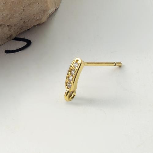 Brass Earring Drop Component, plated, fashion jewelry & micro pave cubic zirconia, gold, nickel, lead & cadmium free, 14.35x2.30x9.30mm, Sold By PC