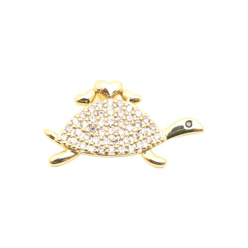 Befestigter Zirkonia Messing Anhänger, Schildkröter, DIY & Micro pave Zirkonia, goldfarben, 12x21x4mm, verkauft von PC
