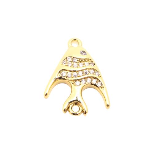 Cubic Zirconia Micro Pave Brass Pendant, Fish, DIY & micro pave cubic zirconia, golden, 17x12x2mm, Sold By PC
