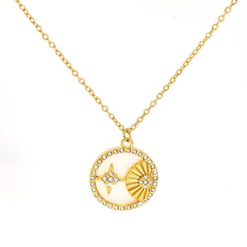 Stainless Steel Jewelry Necklace, 304 Stainless Steel, with Pearl Oyster, 18K gold plated, different styles for choice & for woman & with rhinestone, Sold By PC