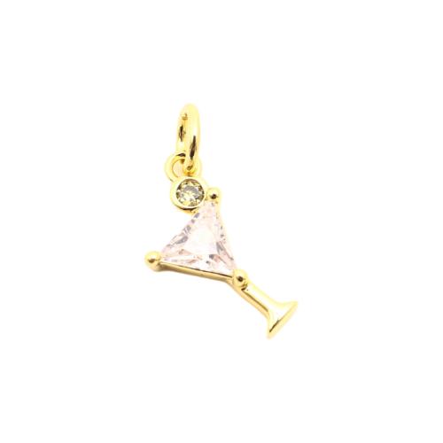 Cubic Zirconia Micro Pave Brass Pendant, with Cubic Zirconia, Cup, DIY, golden, 14x9x3mm, Sold By PC