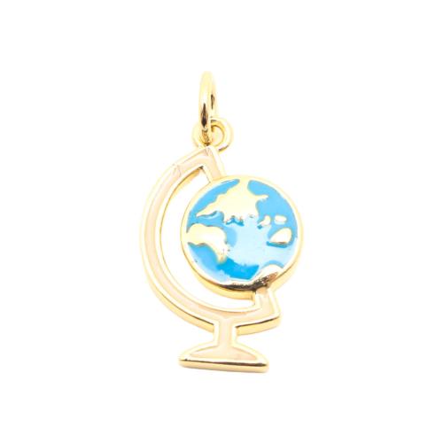 Brass Jewelry Pendants, Globe, DIY & enamel, Crystal Gold, 18x11x2mm, Sold By PC