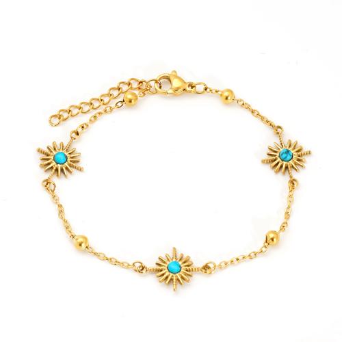 Bijoux bracelet en acier inoxydable, Acier inoxydable 304, avec turquoise & zircon cubique, Plaqué or 18K, bijoux de mode & styles différents pour le choix & pour femme, Vendu par PC