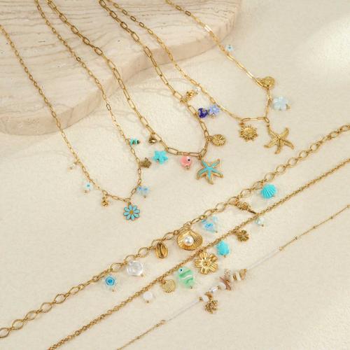 Stainless Steel Jewelry Necklace, 304 Stainless Steel, with Resin, plated, fashion jewelry & different styles for choice & for woman, golden, Sold By PC