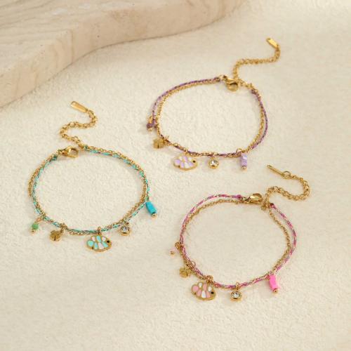 Bijoux bracelet en acier inoxydable, Acier inoxydable 304, avec Fibre chimique & résine, Plaqué or 18K, Double couche & pavé de micro zircon & pour femme & émail, plus de couleurs à choisir, Vendu par PC
