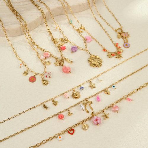 Stainless Steel Jewelry Necklace, 304 Stainless Steel, with Resin, 18K gold plated, fashion jewelry & different styles for choice & for woman, Sold By PC